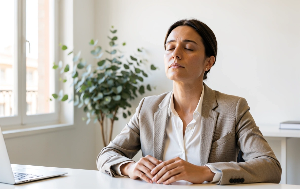 Practicing focus breathing in a professional setting